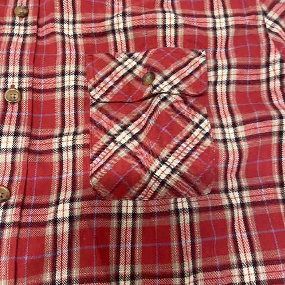 Fossil Shirt Flannel Red Plaid Button 2 Pocket Heavy Cotton Material Warm Sz XL - Picture 4 of 15
